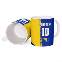 Personalized Bosnia And Herzegovina Football Dragon Mascot Ceramic Mug Balkan Soccer Design With Floral Line Art