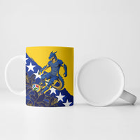 Personalized Bosnia And Herzegovina Football Dragon Mascot Ceramic Mug Balkan Soccer Design With Floral Line Art