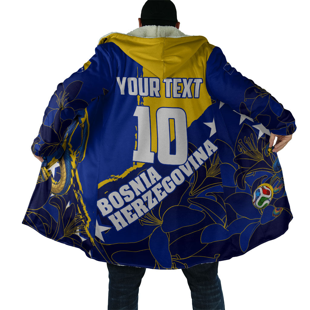 Personalized Bosnia And Herzegovina Football Dragon Mascot Cloak Balkan Soccer Design With Floral Line Art