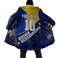 Personalized Bosnia And Herzegovina Football Dragon Mascot Cloak Balkan Soccer Design With Floral Line Art