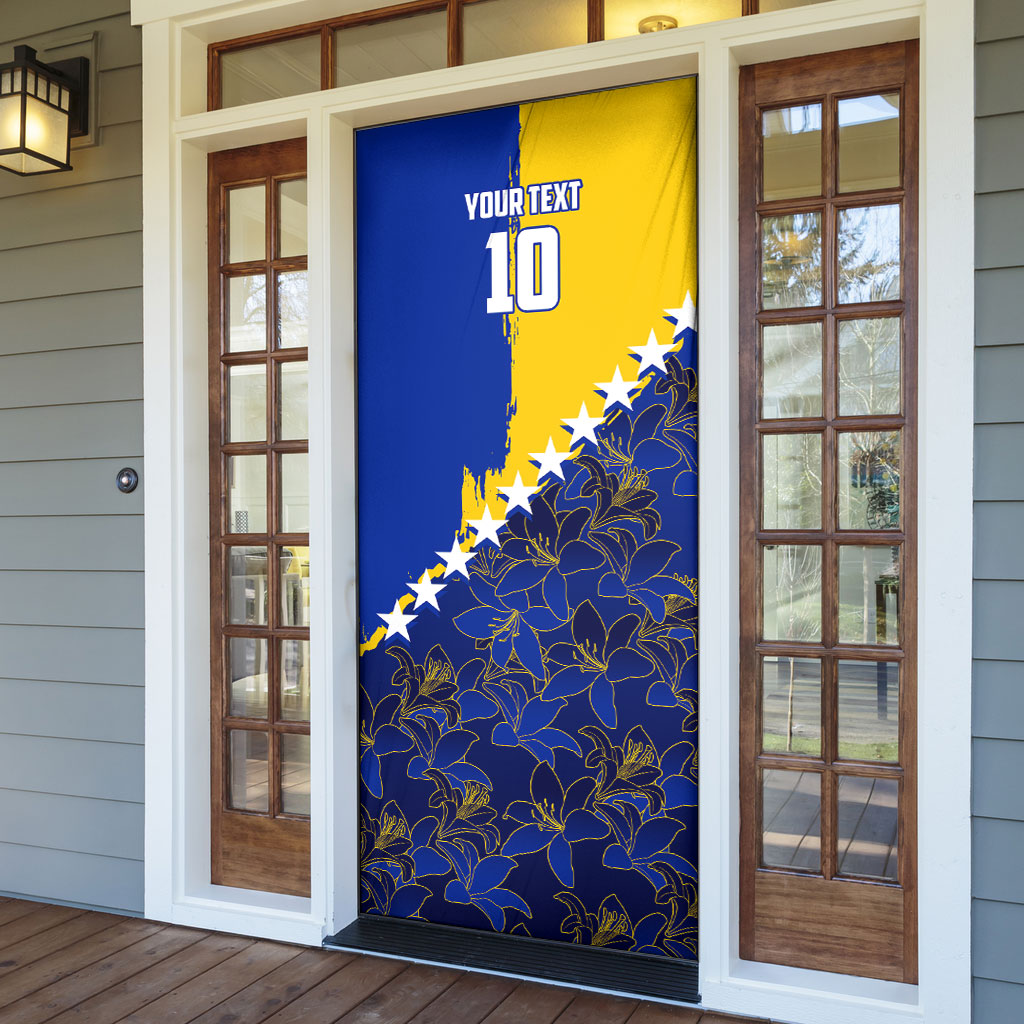 Personalized Bosnia And Herzegovina Football Dragon Mascot Door Cover Balkan Soccer Design With Floral Line Art