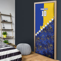 Personalized Bosnia And Herzegovina Football Dragon Mascot Door Cover Balkan Soccer Design With Floral Line Art