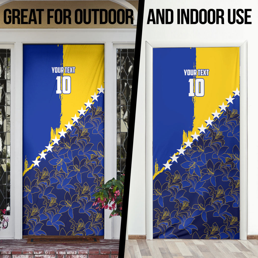 Personalized Bosnia And Herzegovina Football Dragon Mascot Door Cover Balkan Soccer Design With Floral Line Art