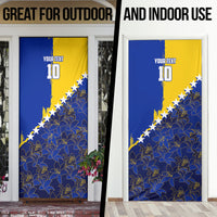 Personalized Bosnia And Herzegovina Football Dragon Mascot Door Cover Balkan Soccer Design With Floral Line Art