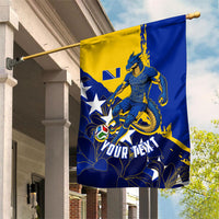 Personalized Bosnia And Herzegovina Football Dragon Mascot Garden Flag Balkan Soccer Design With Floral Line Art