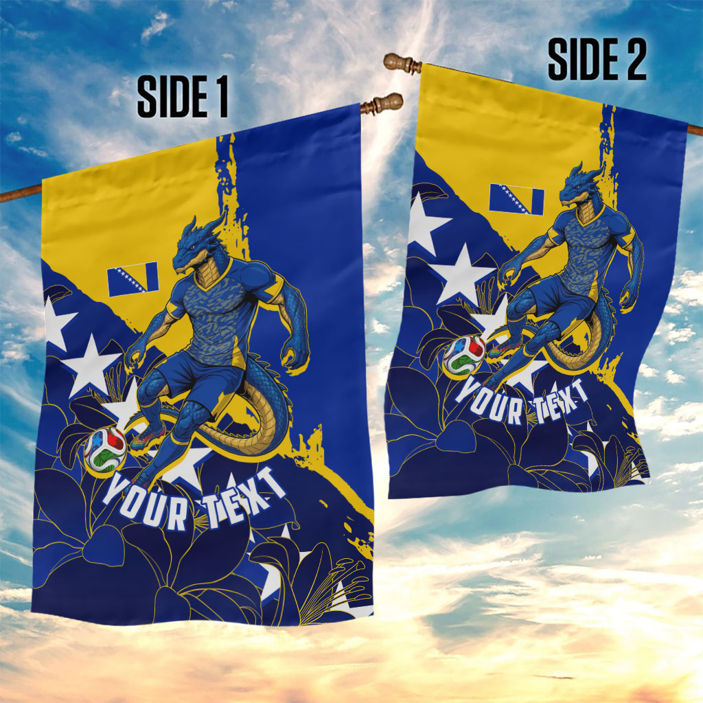 Personalized Bosnia And Herzegovina Football Dragon Mascot Garden Flag Balkan Soccer Design With Floral Line Art