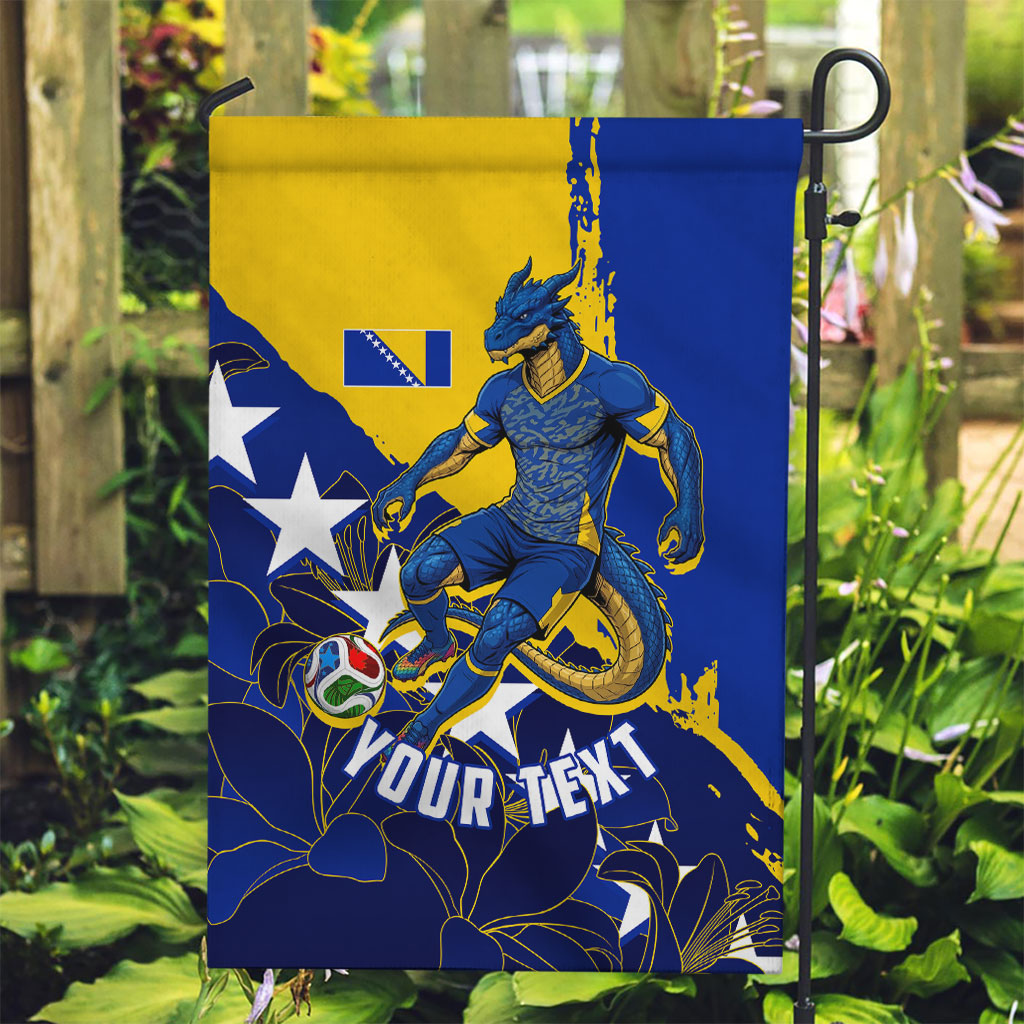 Personalized Bosnia And Herzegovina Football Dragon Mascot Garden Flag Balkan Soccer Design With Floral Line Art