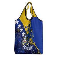 Personalized Bosnia And Herzegovina Football Dragon Mascot Grocery Bag Balkan Soccer Design With Floral Line Art