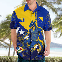 Personalized Bosnia And Herzegovina Football Dragon Mascot Hawaiian Shirt Balkan Soccer Design With Floral Line Art