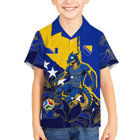 Personalized Bosnia And Herzegovina Football Dragon Mascot Hawaiian Shirt Balkan Soccer Design With Floral Line Art