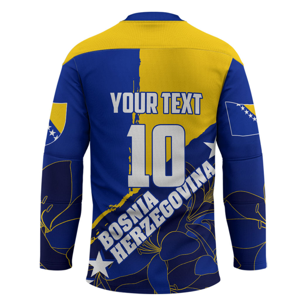 Personalized Bosnia And Herzegovina Football Dragon Mascot Hockey Jersey Balkan Soccer Design With Floral Line Art