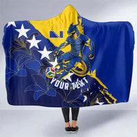 Personalized Bosnia And Herzegovina Football Dragon Mascot Hooded Blanket Balkan Soccer Design With Floral Line Art