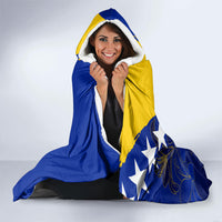 Personalized Bosnia And Herzegovina Football Dragon Mascot Hooded Blanket Balkan Soccer Design With Floral Line Art