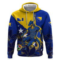 Personalized Bosnia And Herzegovina Football Dragon Mascot Hoodie Balkan Soccer Design With Floral Line Art