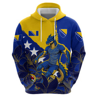 Personalized Bosnia And Herzegovina Football Dragon Mascot Hoodie Balkan Soccer Design With Floral Line Art