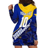 Personalized Bosnia And Herzegovina Football Dragon Mascot Hoodie Dress Balkan Soccer Design With Floral Line Art