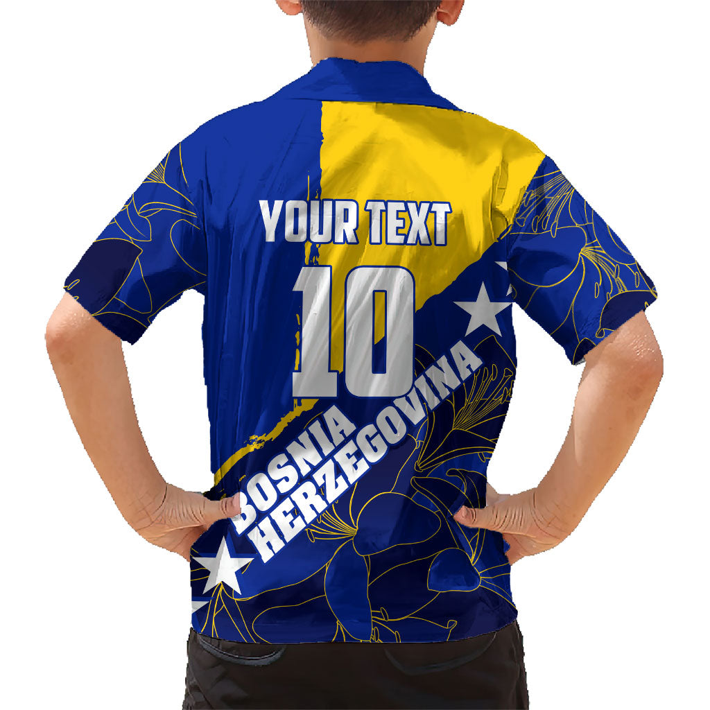 Personalized Bosnia And Herzegovina Football Dragon Mascot Kid Hawaiian Shirt Balkan Soccer Design With Floral Line Art