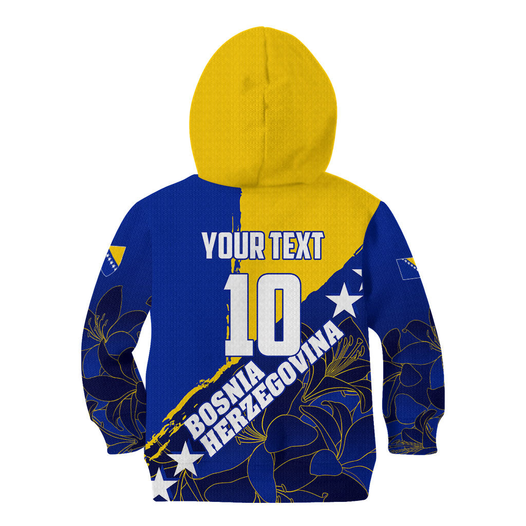 Personalized Bosnia And Herzegovina Football Dragon Mascot Kid Hoodie Balkan Soccer Design With Floral Line Art