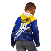 Personalized Bosnia And Herzegovina Football Dragon Mascot Kid Hoodie Balkan Soccer Design With Floral Line Art