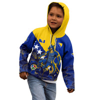Personalized Bosnia And Herzegovina Football Dragon Mascot Kid Hoodie Balkan Soccer Design With Floral Line Art