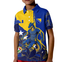Personalized Bosnia And Herzegovina Football Dragon Mascot Kid Polo Shirt Balkan Soccer Design With Floral Line Art