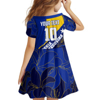 Personalized Bosnia And Herzegovina Football Dragon Mascot Kid Short Sleeve Dress Balkan Soccer Design With Floral Line Art
