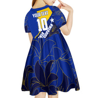 Personalized Bosnia And Herzegovina Football Dragon Mascot Kid Short Sleeve Dress Balkan Soccer Design With Floral Line Art