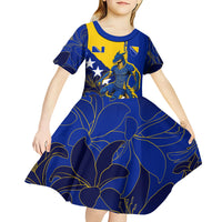 Personalized Bosnia And Herzegovina Football Dragon Mascot Kid Short Sleeve Dress Balkan Soccer Design With Floral Line Art