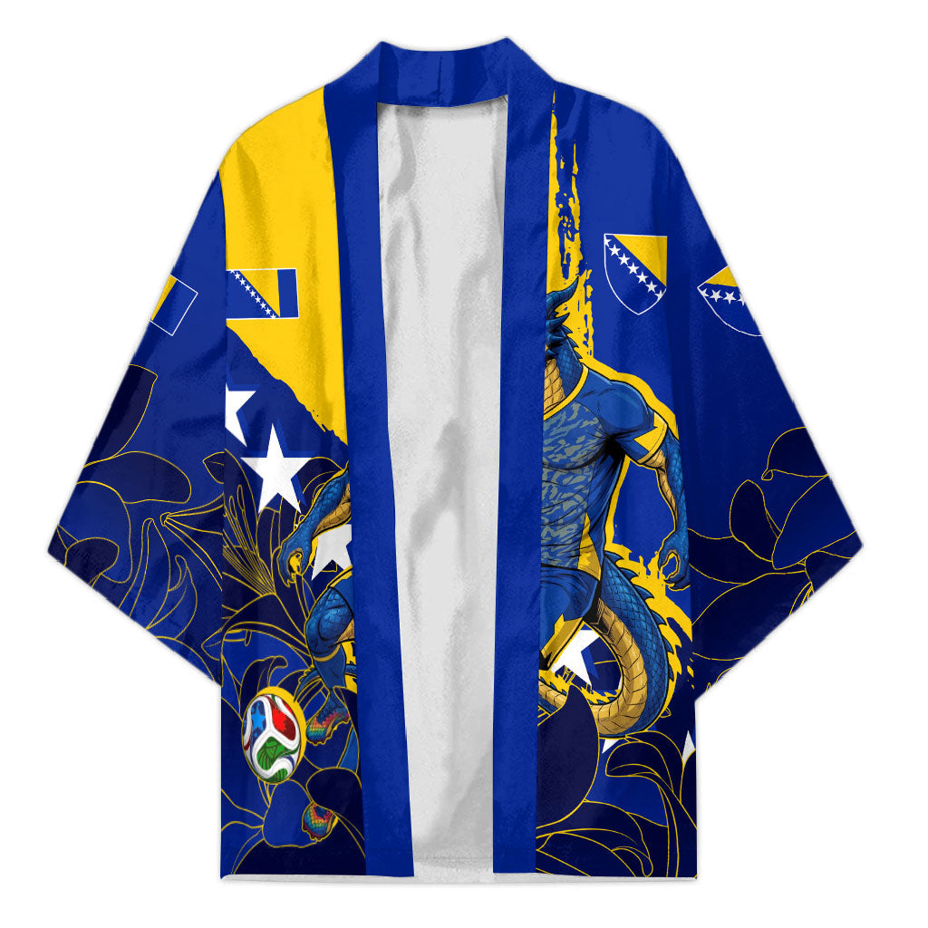 Personalized Bosnia And Herzegovina Football Dragon Mascot Kimono Balkan Soccer Design With Floral Line Art