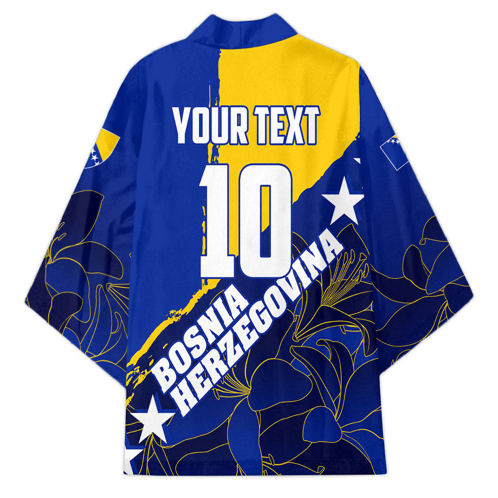 Personalized Bosnia And Herzegovina Football Dragon Mascot Kimono Balkan Soccer Design With Floral Line Art