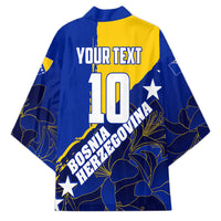 Personalized Bosnia And Herzegovina Football Dragon Mascot Kimono Balkan Soccer Design With Floral Line Art
