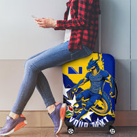 Personalized Bosnia And Herzegovina Football Dragon Mascot Luggage Cover Balkan Soccer Design With Floral Line Art