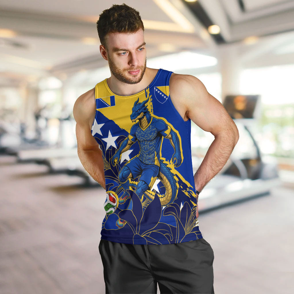 Personalized Bosnia And Herzegovina Football Dragon Mascot Men Tank Top Balkan Soccer Design With Floral Line Art