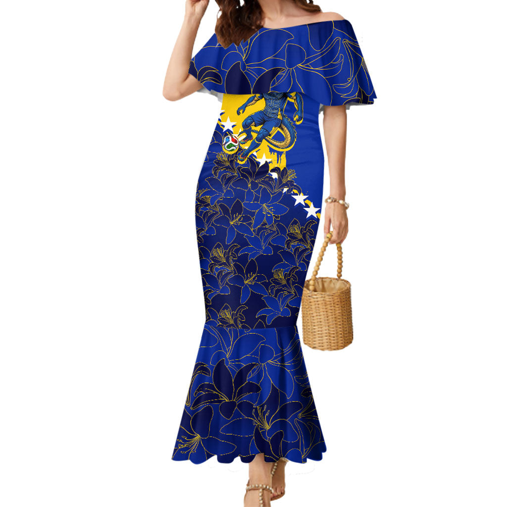 Personalized Bosnia And Herzegovina Football Dragon Mascot Mermaid Dress Balkan Soccer Design With Floral Line Art