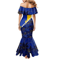 Personalized Bosnia And Herzegovina Football Dragon Mascot Mermaid Dress Balkan Soccer Design With Floral Line Art