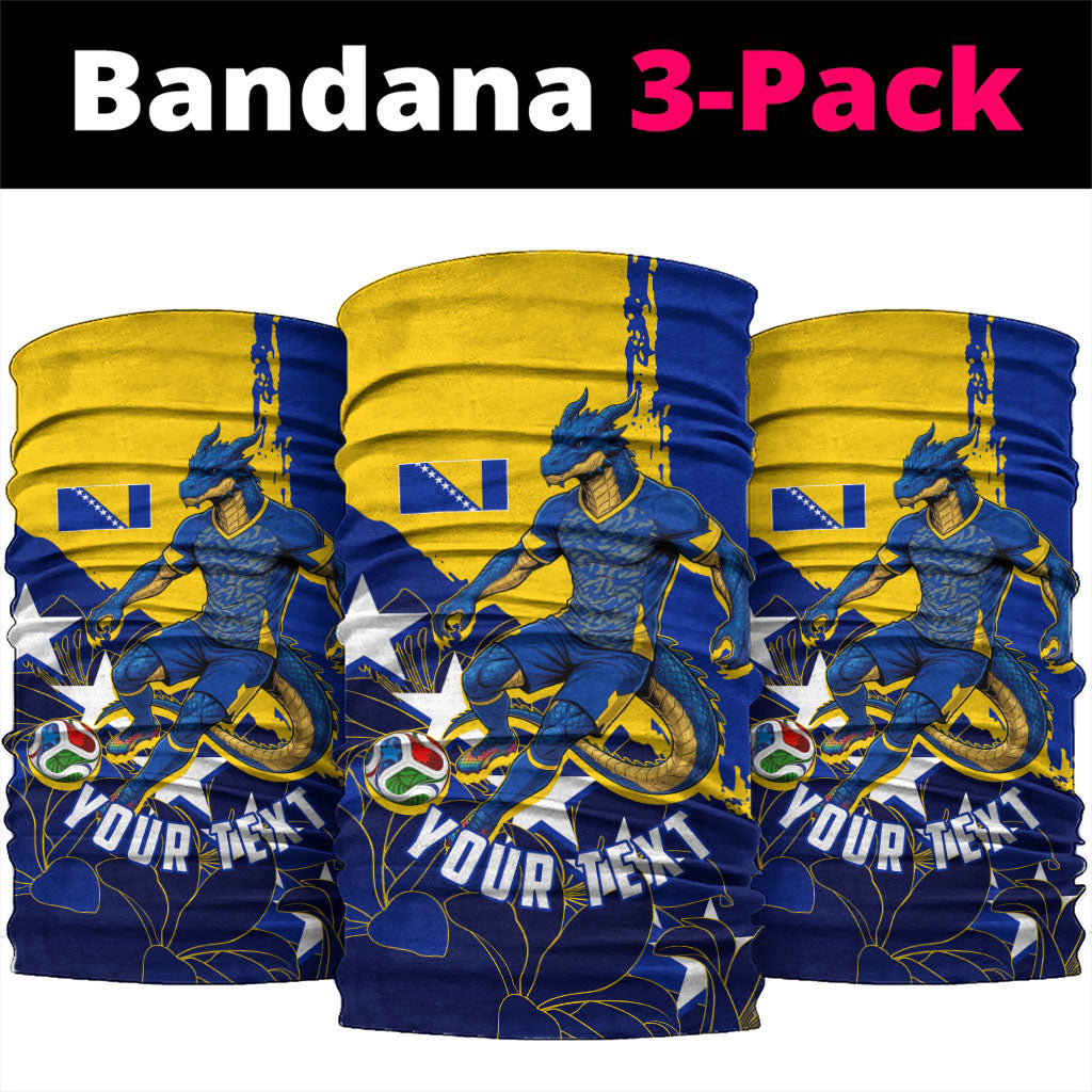 Personalized Bosnia And Herzegovina Football Dragon Mascot Neck Gaiter Balkan Soccer Design With Floral Line Art