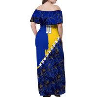 Personalized Bosnia And Herzegovina Football Dragon Mascot Off Shoulder Maxi Dress Balkan Soccer Design With Floral Line Art