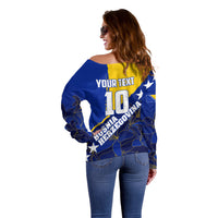 Personalized Bosnia And Herzegovina Football Dragon Mascot Off Shoulder Sweater Balkan Soccer Design With Floral Line Art