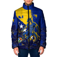 Personalized Bosnia And Herzegovina Football Dragon Mascot Padded Jacket Balkan Soccer Design With Floral Line Art