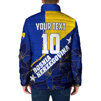 Personalized Bosnia And Herzegovina Football Dragon Mascot Padded Jacket Balkan Soccer Design With Floral Line Art