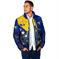 Personalized Bosnia And Herzegovina Football Dragon Mascot Padded Jacket Balkan Soccer Design With Floral Line Art