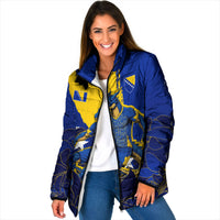 Personalized Bosnia And Herzegovina Football Dragon Mascot Padded Jacket Balkan Soccer Design With Floral Line Art
