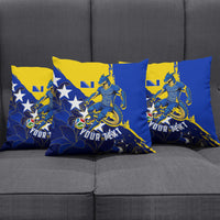 Personalized Bosnia And Herzegovina Football Dragon Mascot Pillow Cover Balkan Soccer Design With Floral Line Art