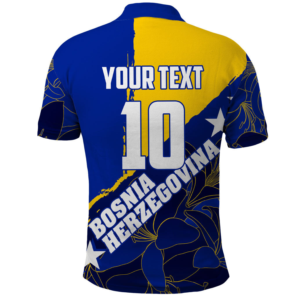 Personalized Bosnia And Herzegovina Football Dragon Mascot Polo Shirt Balkan Soccer Design With Floral Line Art