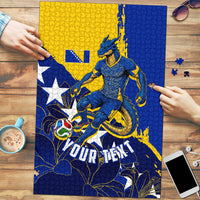 Personalized Bosnia And Herzegovina Football Dragon Mascot Puzzle Balkan Soccer Design With Floral Line Art