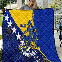 Personalized Bosnia And Herzegovina Football Dragon Mascot Quilt Balkan Soccer Design With Floral Line Art