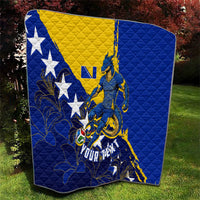 Personalized Bosnia And Herzegovina Football Dragon Mascot Quilt Balkan Soccer Design With Floral Line Art