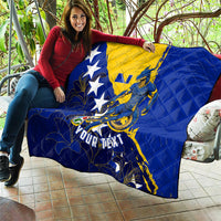 Personalized Bosnia And Herzegovina Football Dragon Mascot Quilt Balkan Soccer Design With Floral Line Art