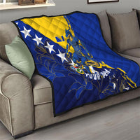 Personalized Bosnia And Herzegovina Football Dragon Mascot Quilt Balkan Soccer Design With Floral Line Art