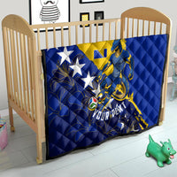 Personalized Bosnia And Herzegovina Football Dragon Mascot Quilt Balkan Soccer Design With Floral Line Art